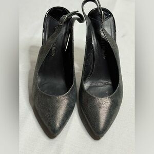 Donald J Pliner Slingback 3" Heels Sz 8 M Patent Leather Snake Shimmer Black